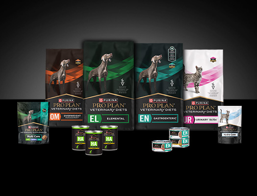 Assortment of Purina Pro Plan Veterinary Diets dog and cat food.